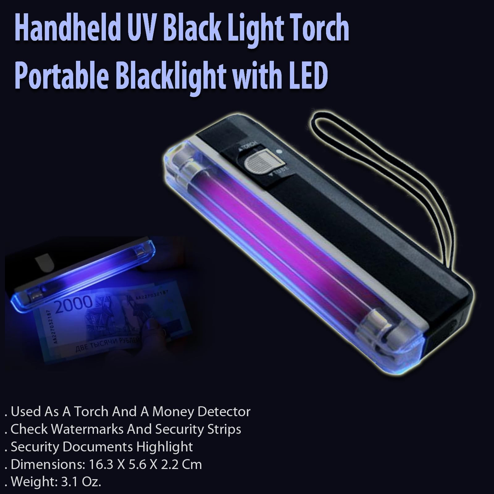 Handheld UV Black Light Torch Portable Blacklight with LED