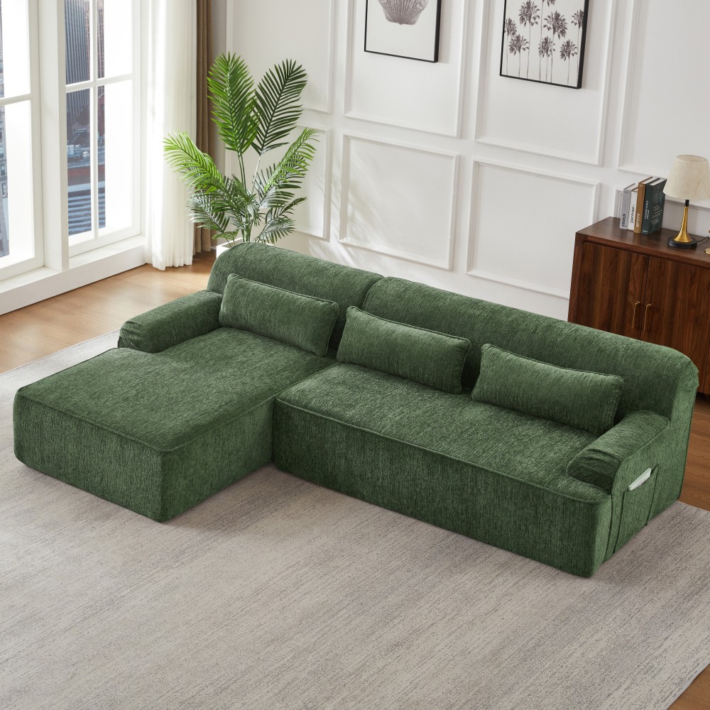L-Shape Chenille Sofa w/ Tufted Design, Sleeper Couch for Living Room