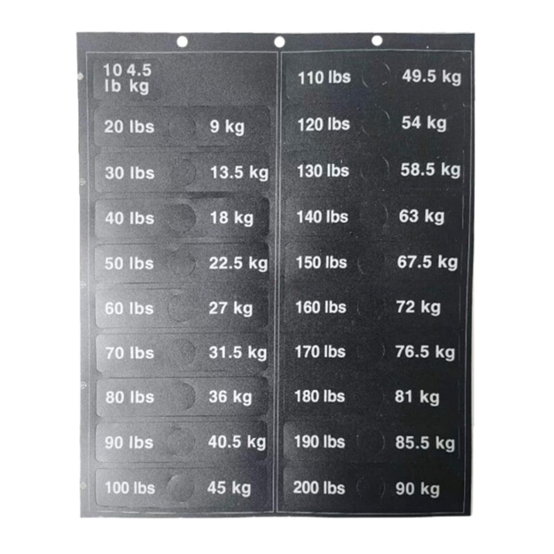 Gym Equipment Weight Sticker Weight Stack Labels 4.5-90kg Weight Block Sticker