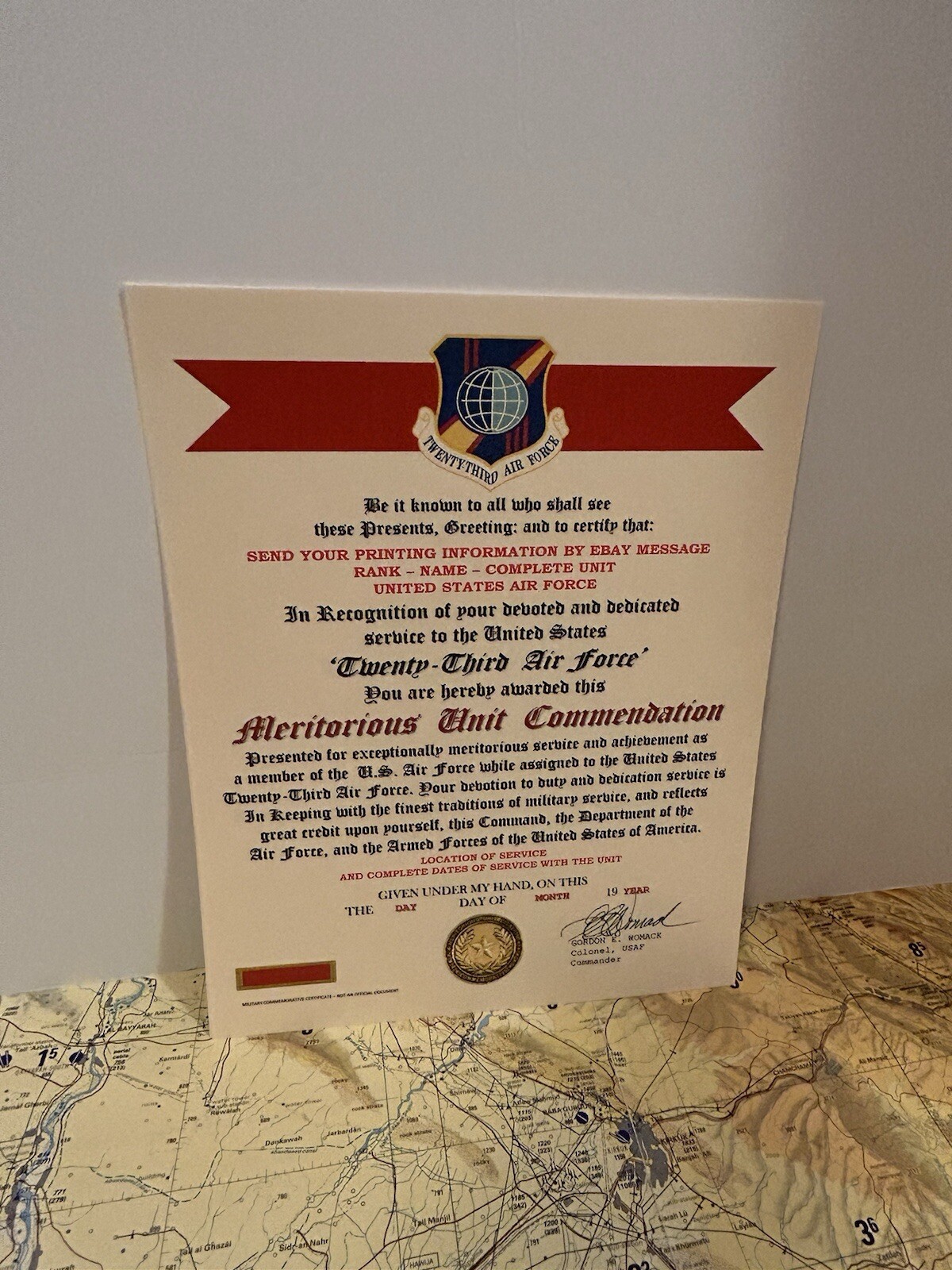 U.S. AIR FORCE / 23RD AIR FORCE - MERITORIOUS UNIT COMMENDATION CERTIFICATE