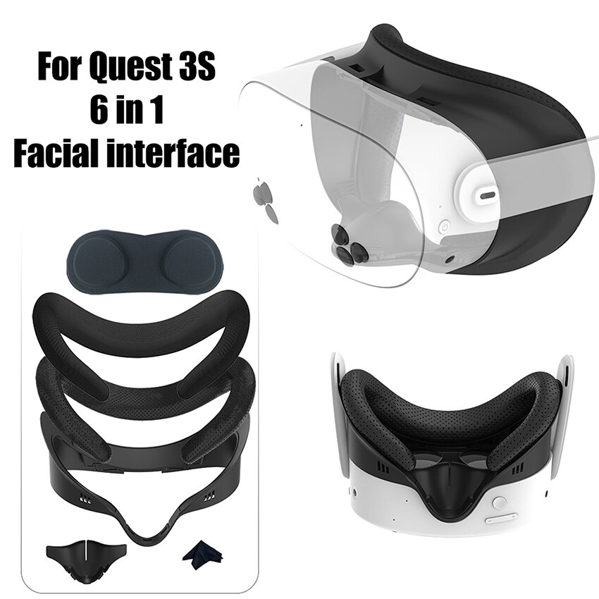 Wider Bracket Face Mask Pad Cushion Eye Cover 6-Pcs Kit for Quest 3S VR Headset