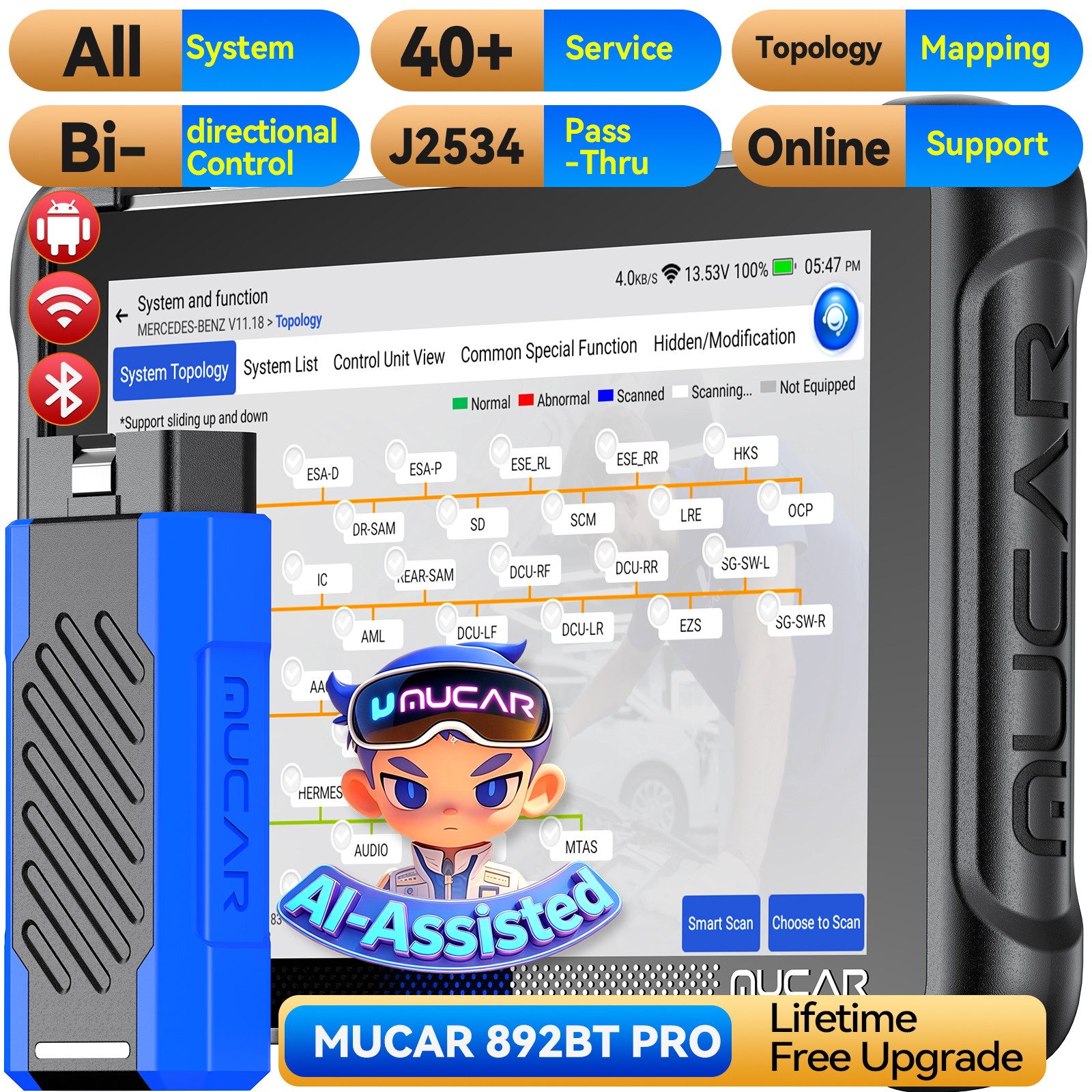 2026 MUCAR 892BT PRO Topology Mapping Bidirectional OBD2 Scanner Diagnostic Tool