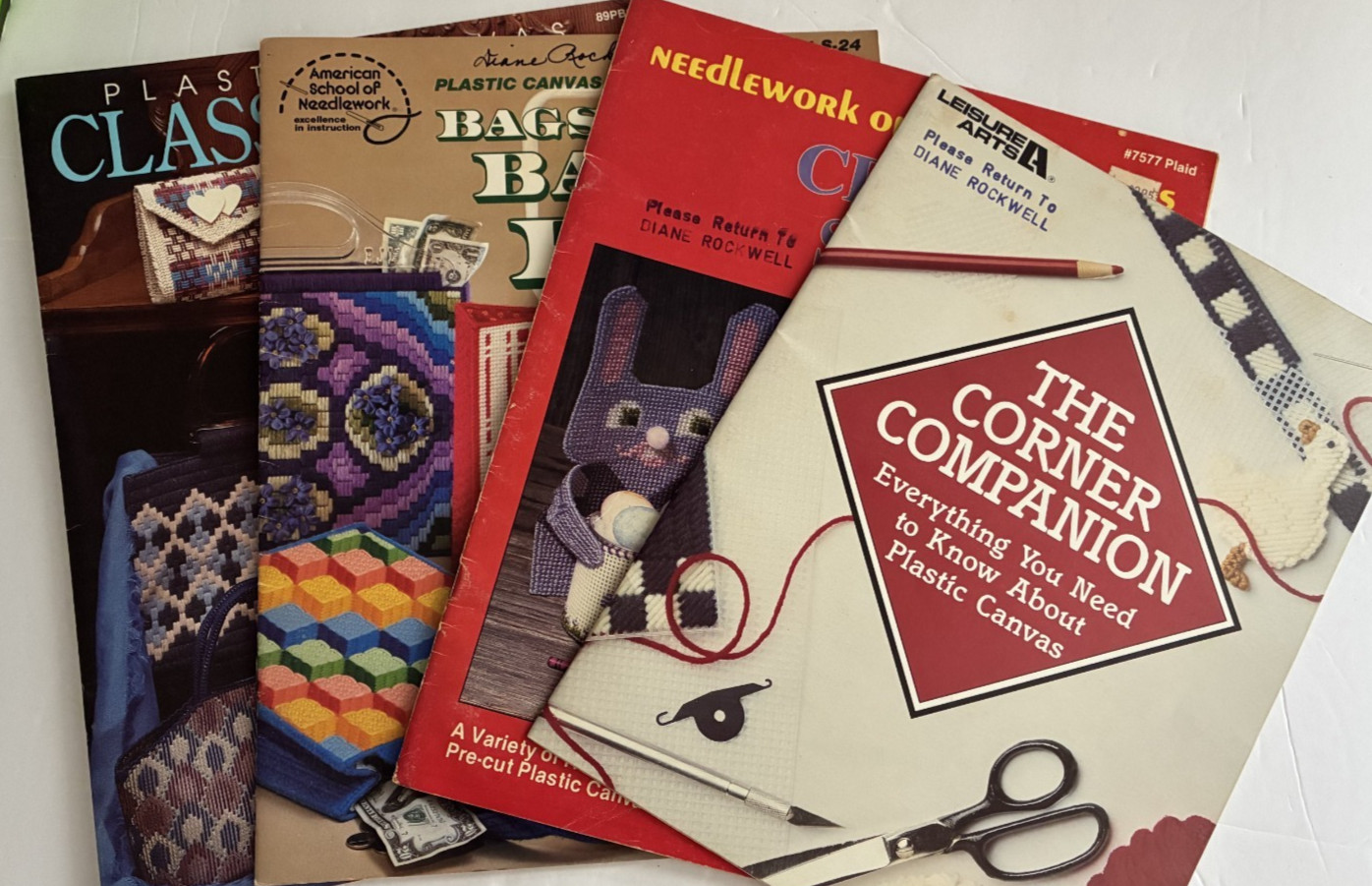 Lot 4 Plastic Canvas Patterns Books Stitches, The Corner Companion, Bags, Shapin