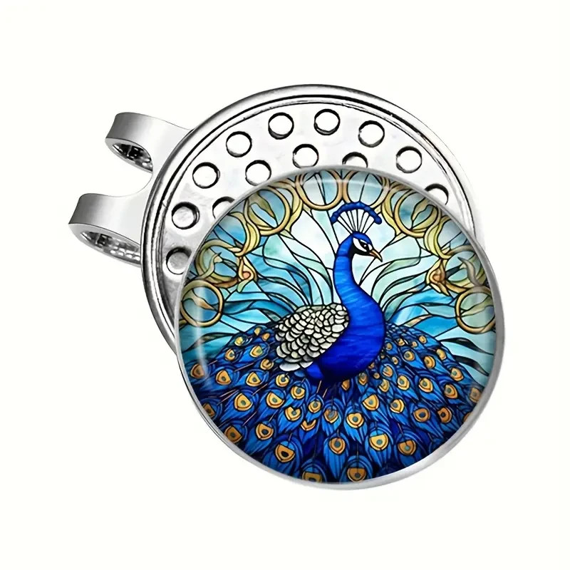 Peacock Golf Hat Clip with Removable Ball Marker-glass inlay