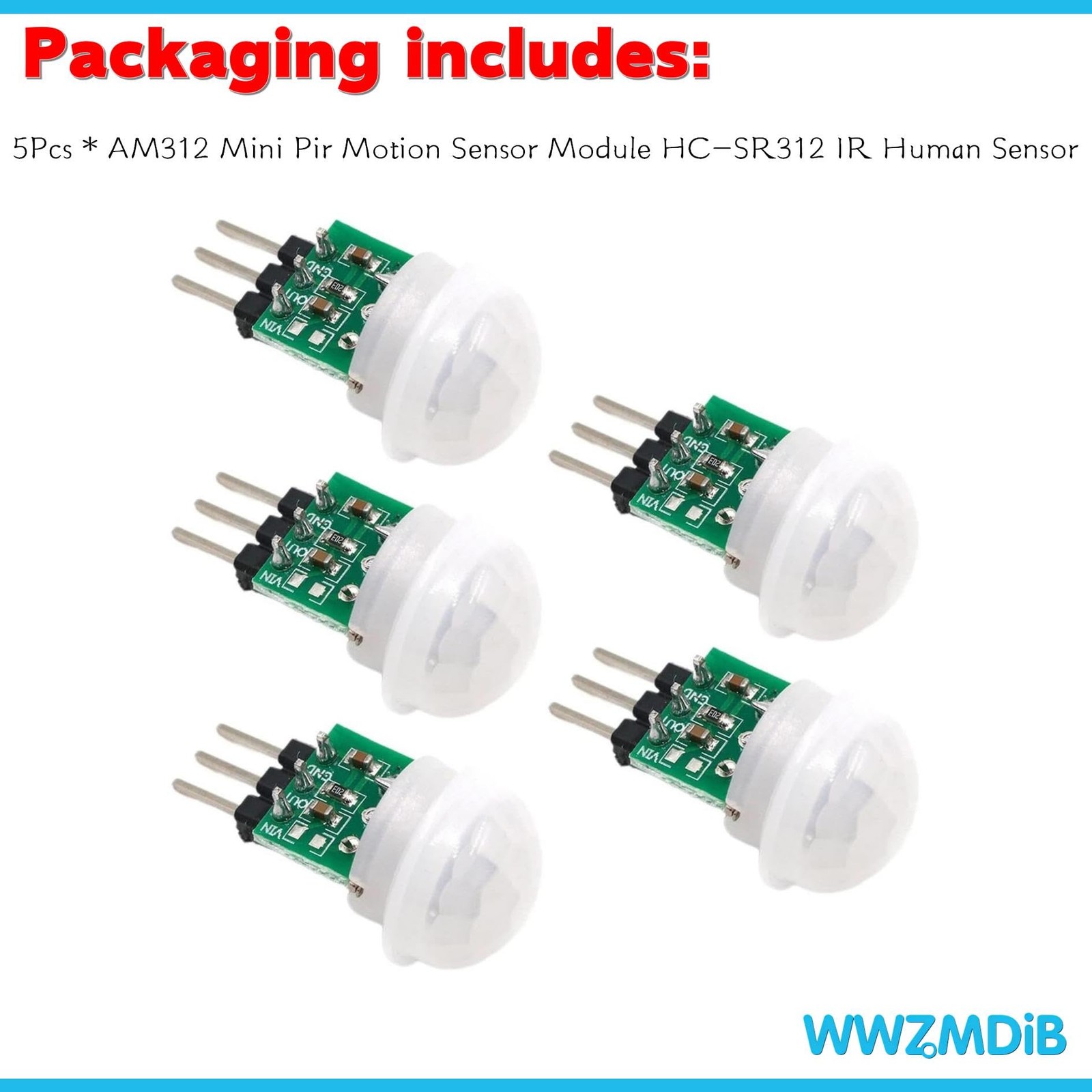 WWZMDiB 5Pcs AM312 Mini Pir Motion Sensor Module HC-SR312 IR Human white