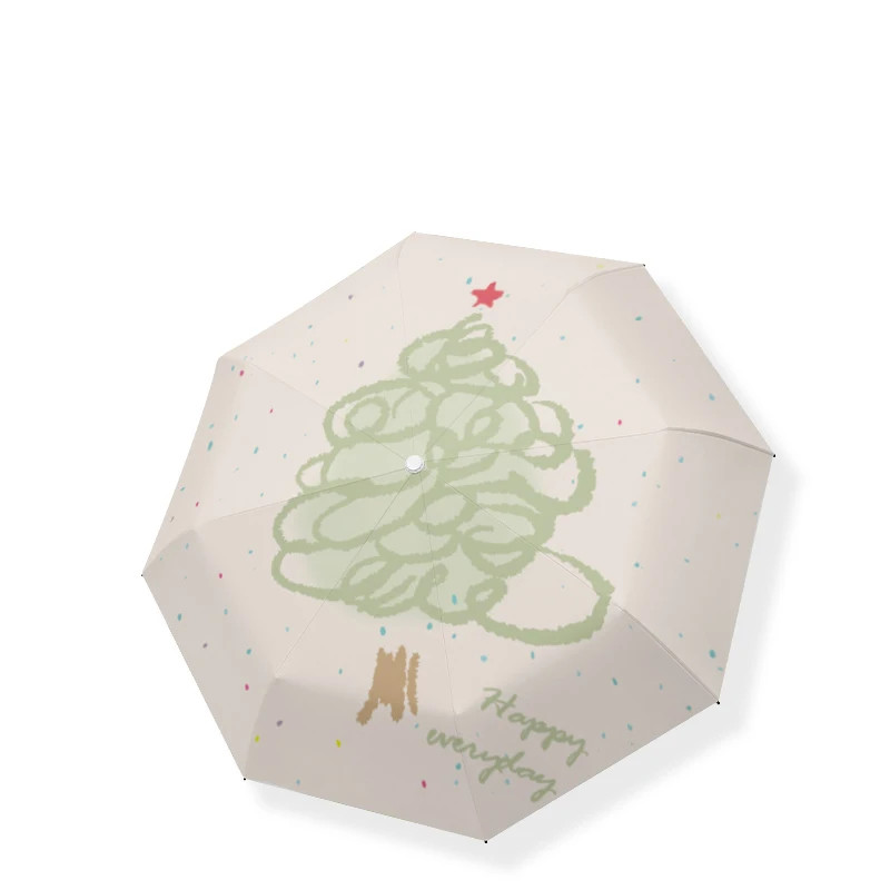 Scandinavian Style Tree Line Parasol - Auto Open Close Folding, UPF 50+ Black Li