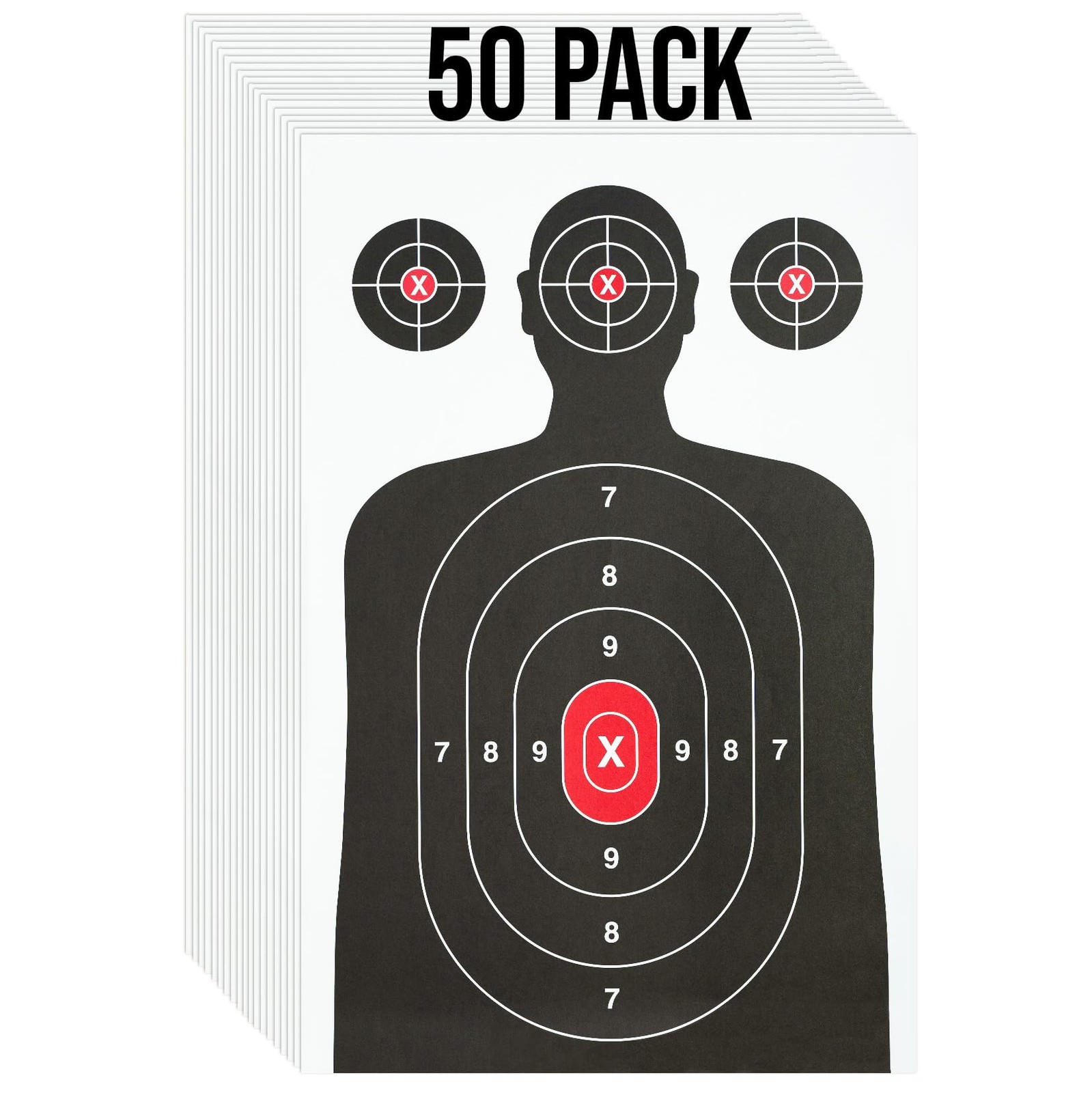 50 Pack Paper Shooting Target for Gun Range, Target Practice- (Industry Standard