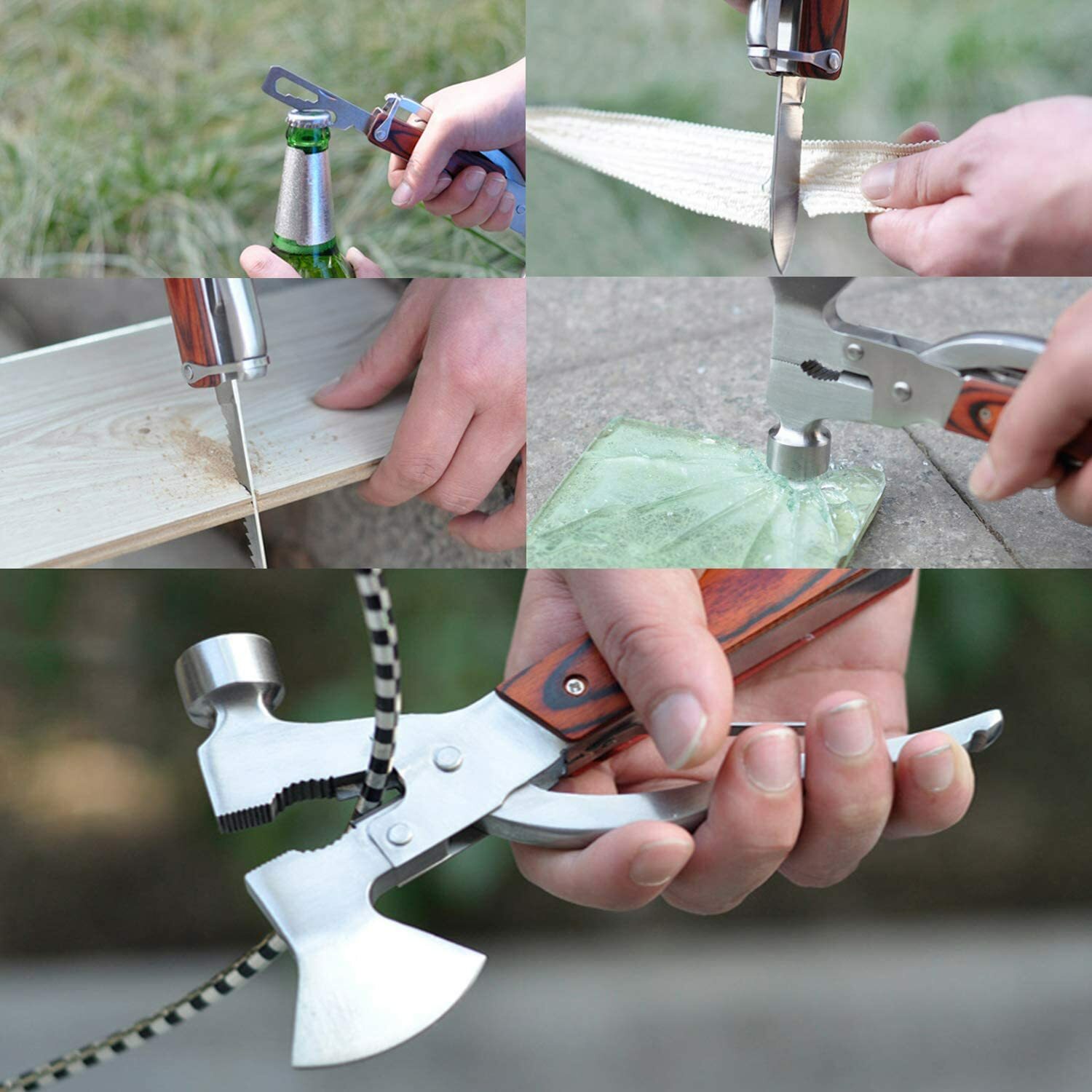 Multi Tools Purpose Camping Emergency Survival Axe Hatchet Hammer Gear Kit Set