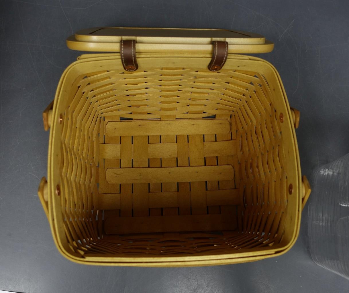 Longaberger Weekender Square Hinged-Lid Basket Handles w/ 2pc Plastic Protectors