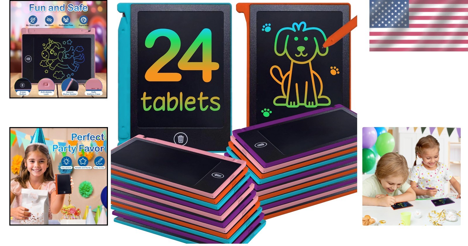 Versatile 4.5'' Kids LCD Writing Tablets - 24 Pack for Creative Learning Fun