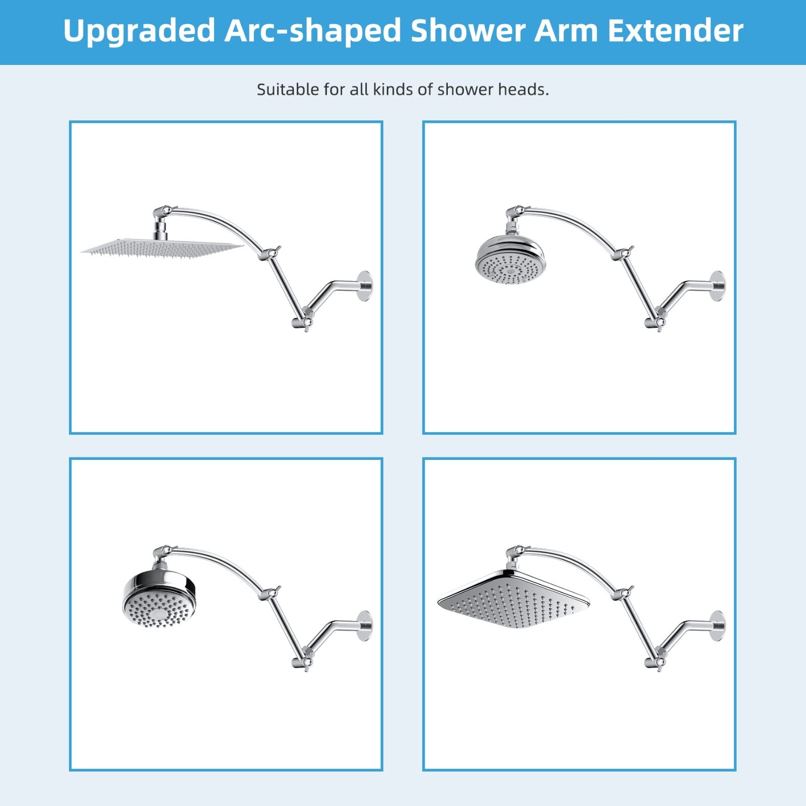 All Metal 16'' Shower Head Extension Arm Solid Brass Angle Adjustable Shower Arm