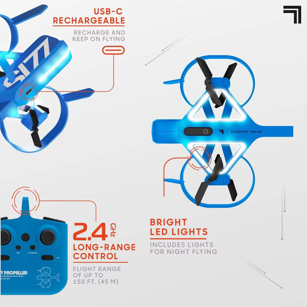 Sharper Image Sky Propeller Remote Control Blue Quadcopter Drone