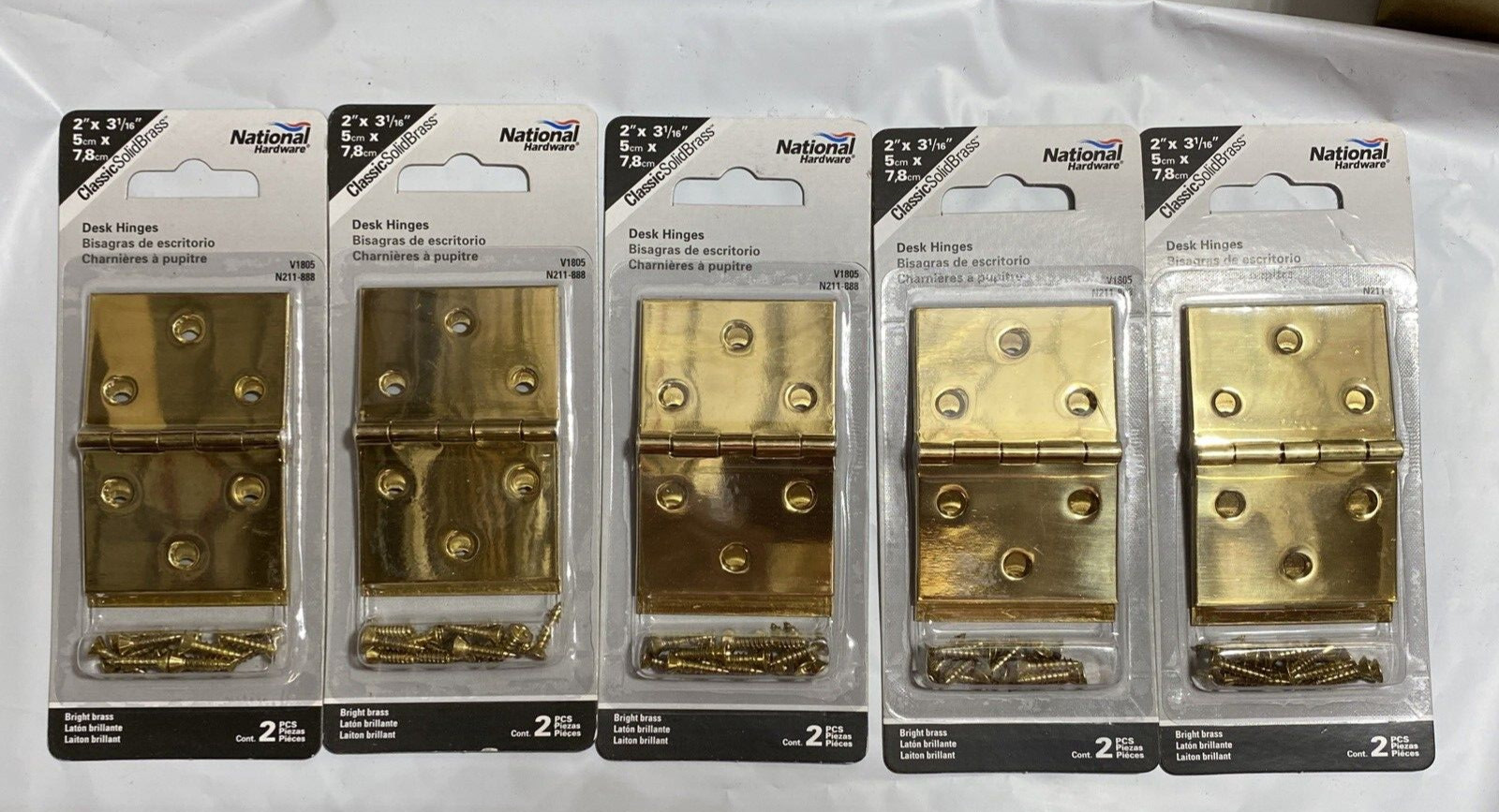 N211888 National 2 In. x 3-1/16 In. Brass Desk Hinge LOT OF 5 (2-Packs)