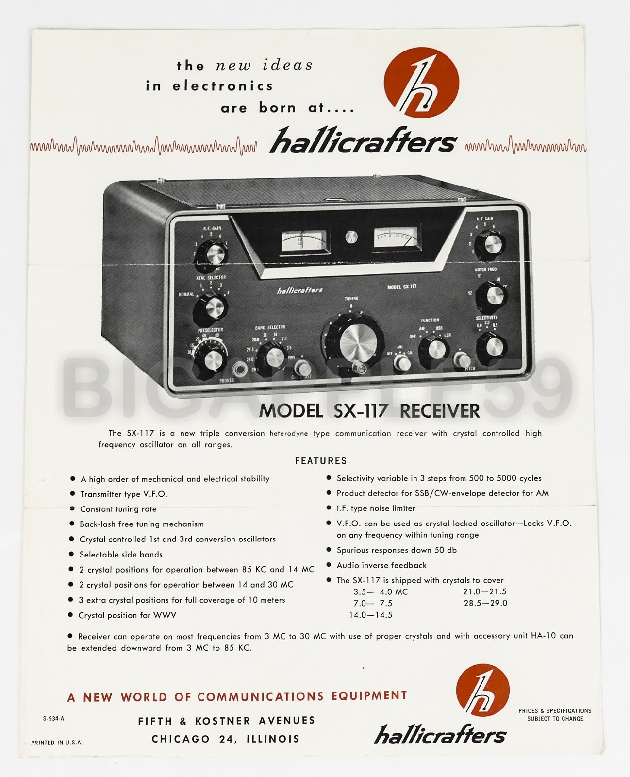 Hallicrafters SX-117 Receiver Original Sales Brochure / Flyer