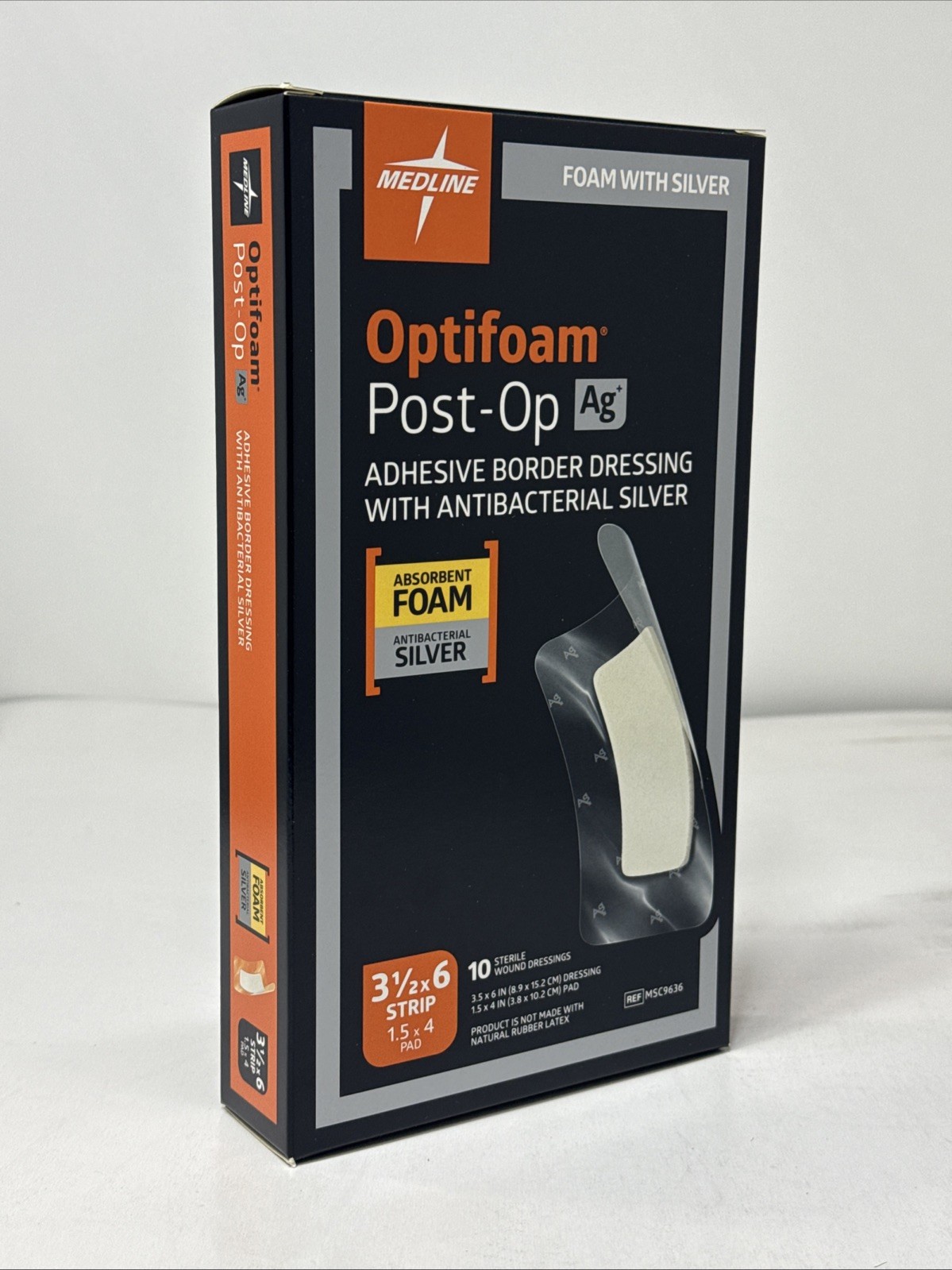 Box of 10 - Medline MSC9636 Optifoam Post-Op Ag Dressing Exp 09/2029