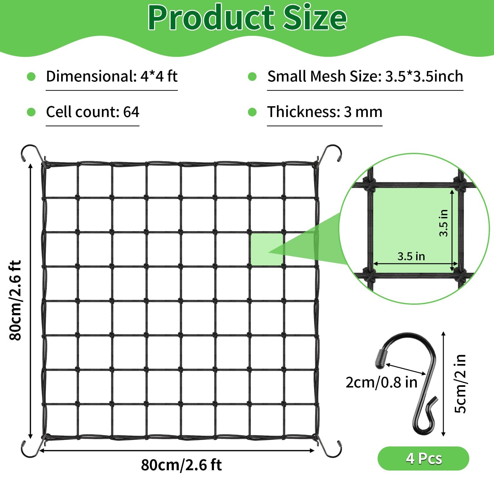 Trellis Netting, Scrog Net with 4 Hooks, 4x4 Nets for Grow 4×4ft-1pcs