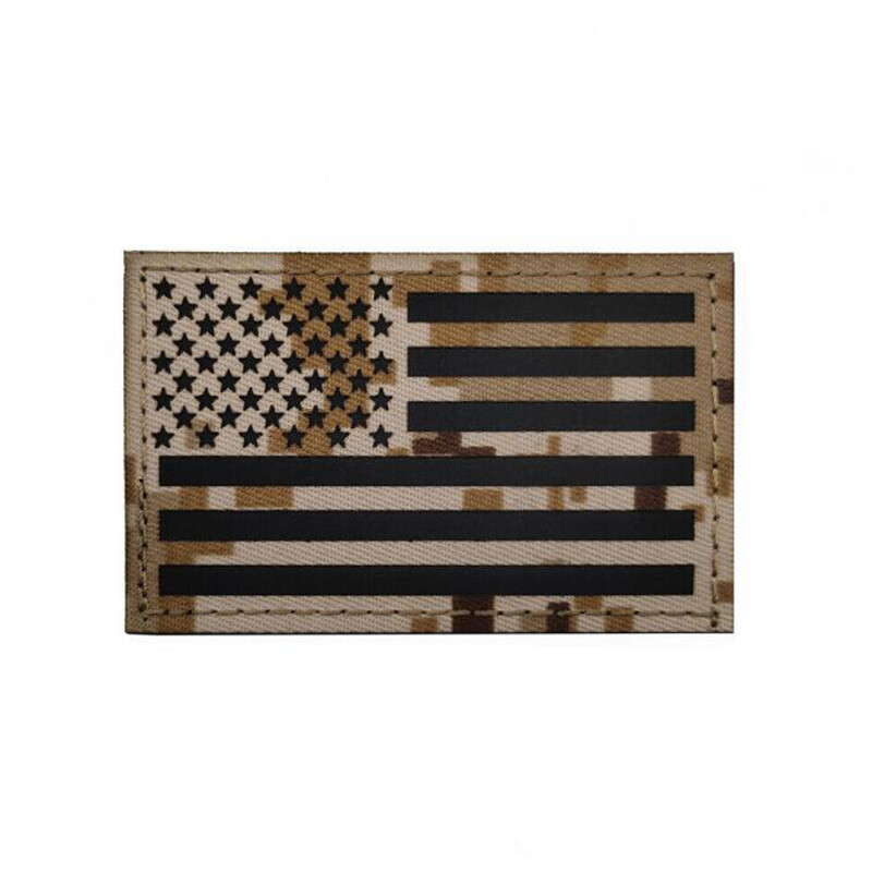 Reflective IR US USA AMERICAN FLAG REVERSE LEFT RIGHT SHOULDER HOOK 2 PATCHES