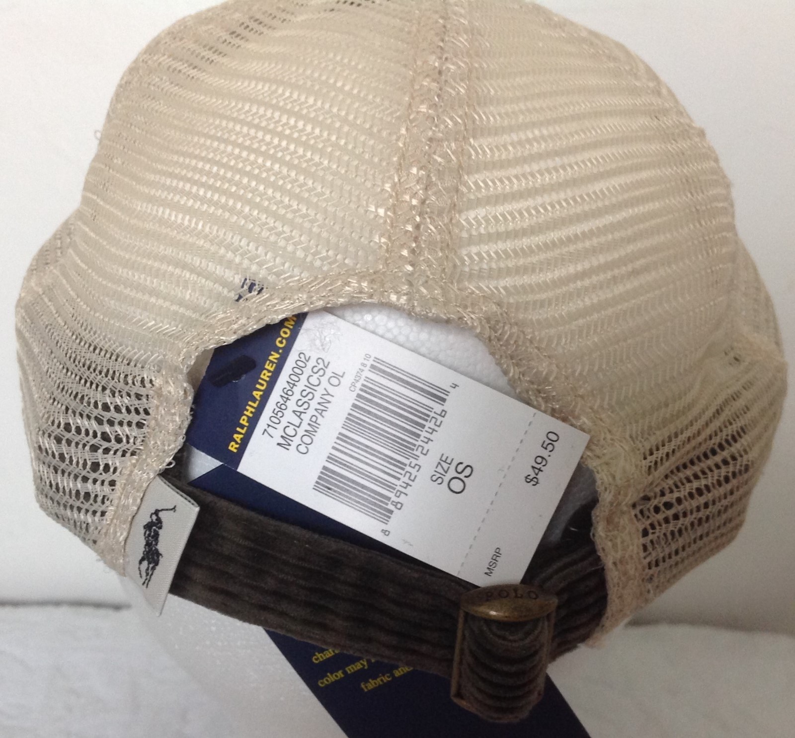 Polo Ralph Lauren Baseball Cap~Green Corduroy~American Flag~Mesh Back~NWT