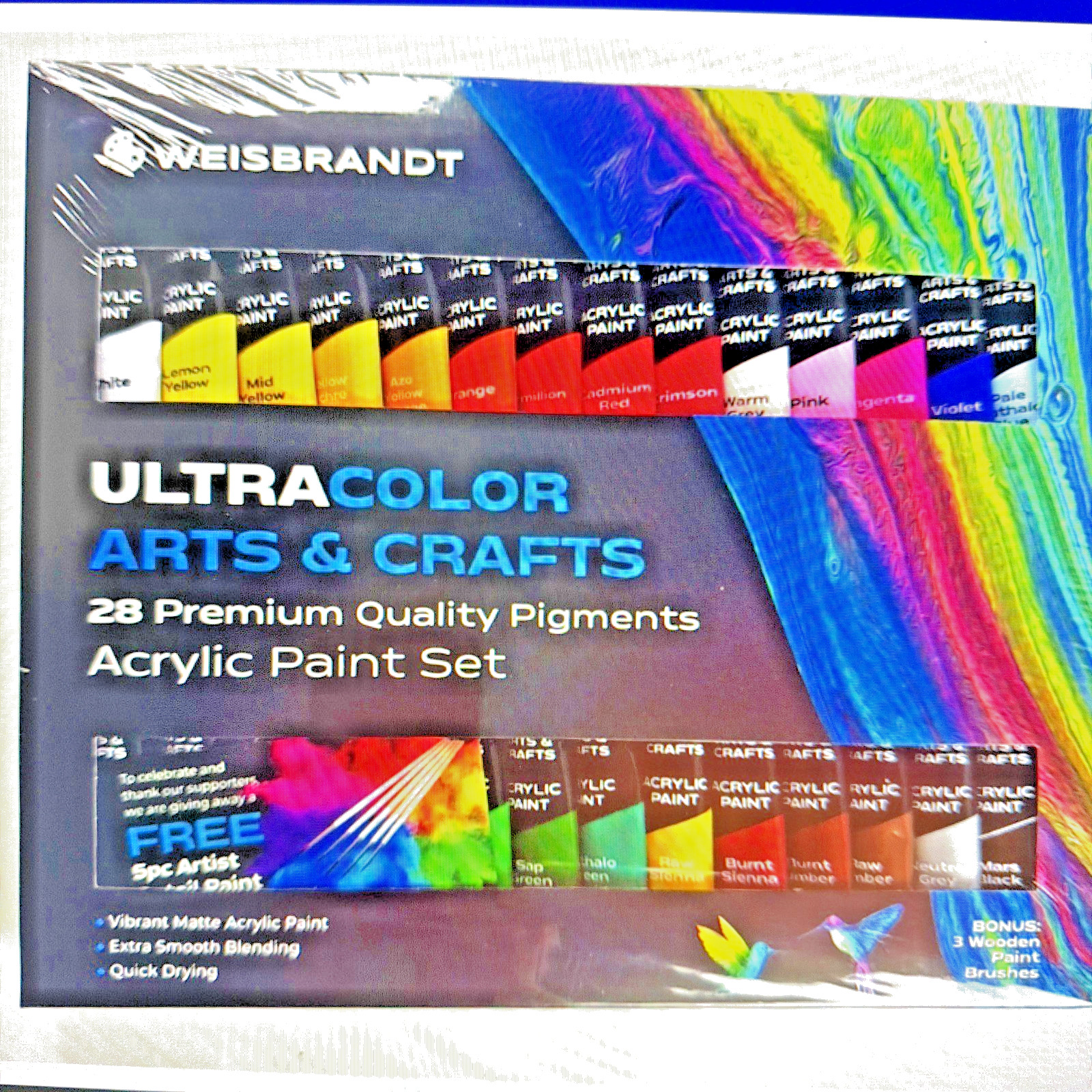 Weisbrandt Ultra Color Arts & Crafts 28 Premium  Pigments Acrylic Paint  Set