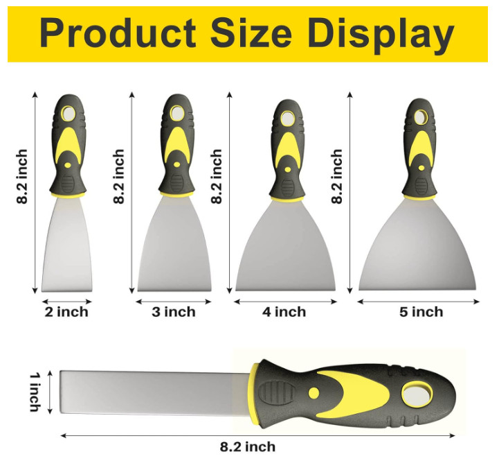 Rerdeim 5PCS Putty Knife Set Paint Scraper Spackle Tools for Wall 1” 2” 3” 4” 5”