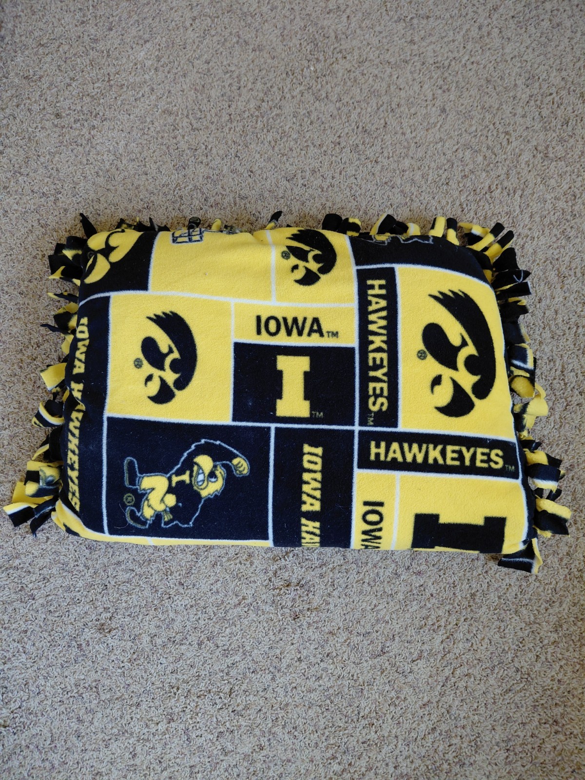 Iowa Hawkeye handmade fleece pillow 24"x18" for camping, in the car, or on a bed