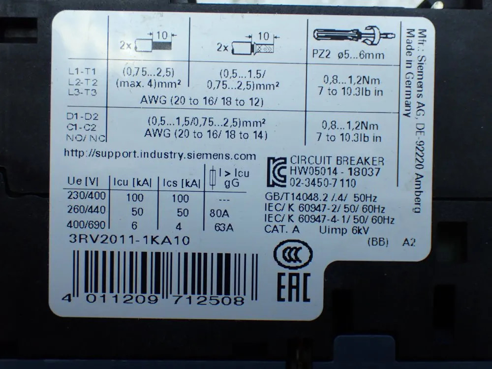 SIEMENS COMBINATION STARTER 3RA21101KA171BB4