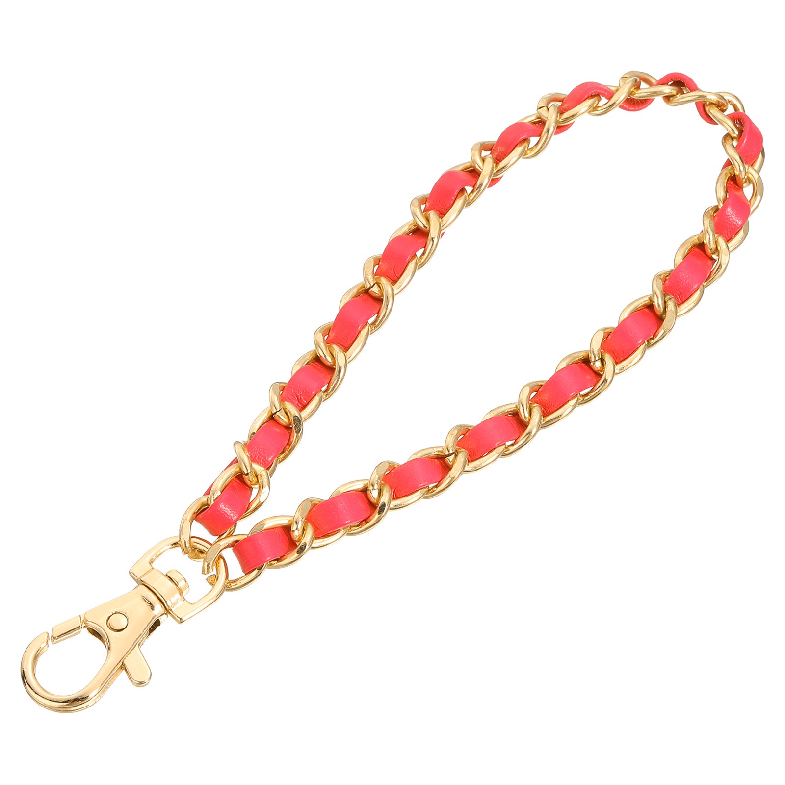Leather Wristlet Strap, 7" Hand Wrist Lanyard Bag Key Chain, Gold+Red