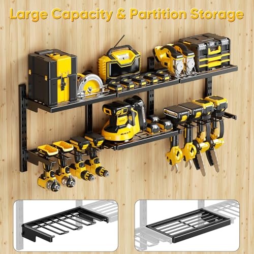 Large Modular Power Tool Organizer Wall Mount With 6 Adjustable Shelf, Heavy