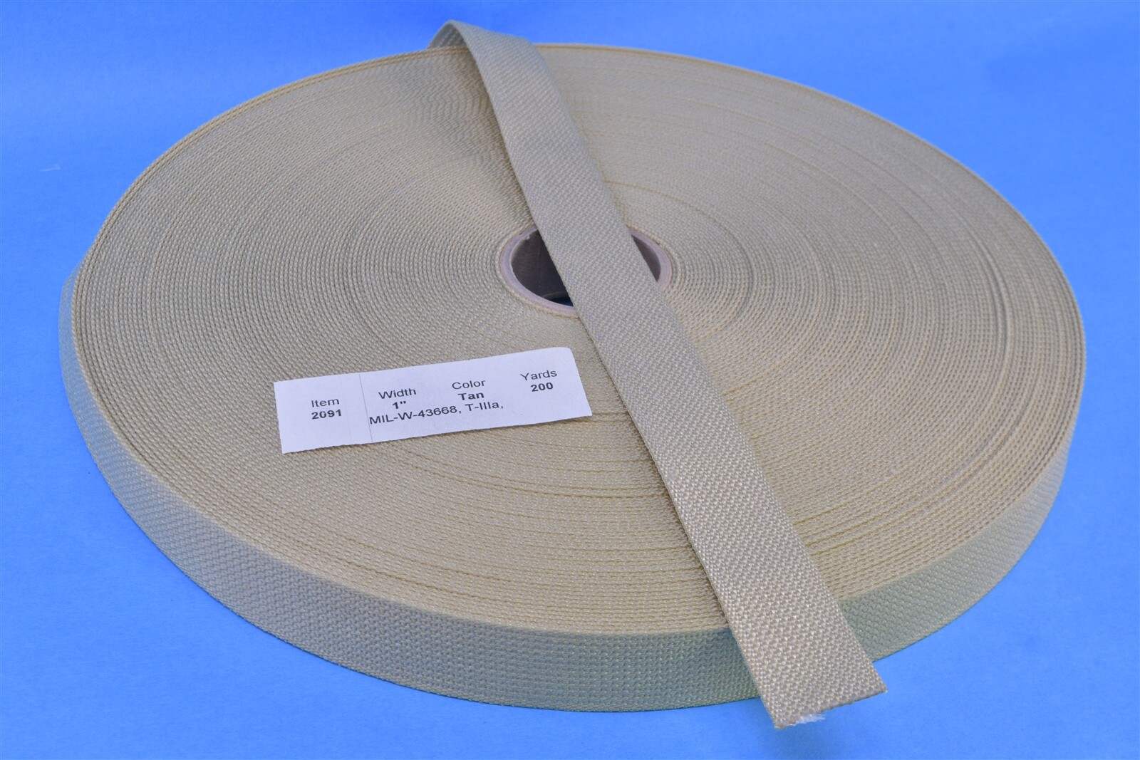 NWP 50 Yard Roll 1" Mil-Spec Military Nylon Webbing Strapping MIL-W-43668 Tan