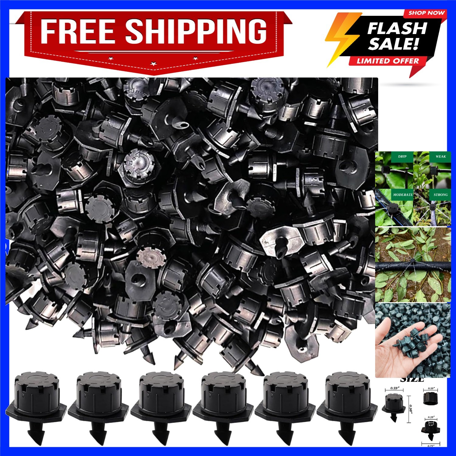 200PCS Adjustable Irrigation Drippers Sprinklers 1/4 Inch Emitter Dripper Mic...