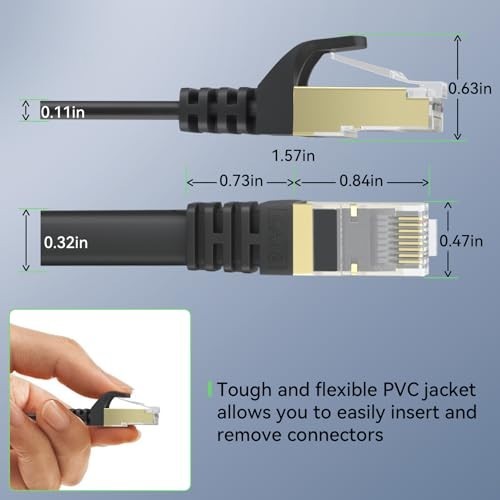 High-Speed Cat 8 Ethernet Cable 200FT, 40Gbps 2000MHz Flat LAN Wire, Shielded, R