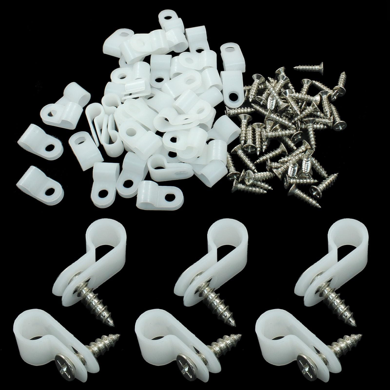 1/4 Inch R-Cable Clip Wire Clamp, 100 Packs, White