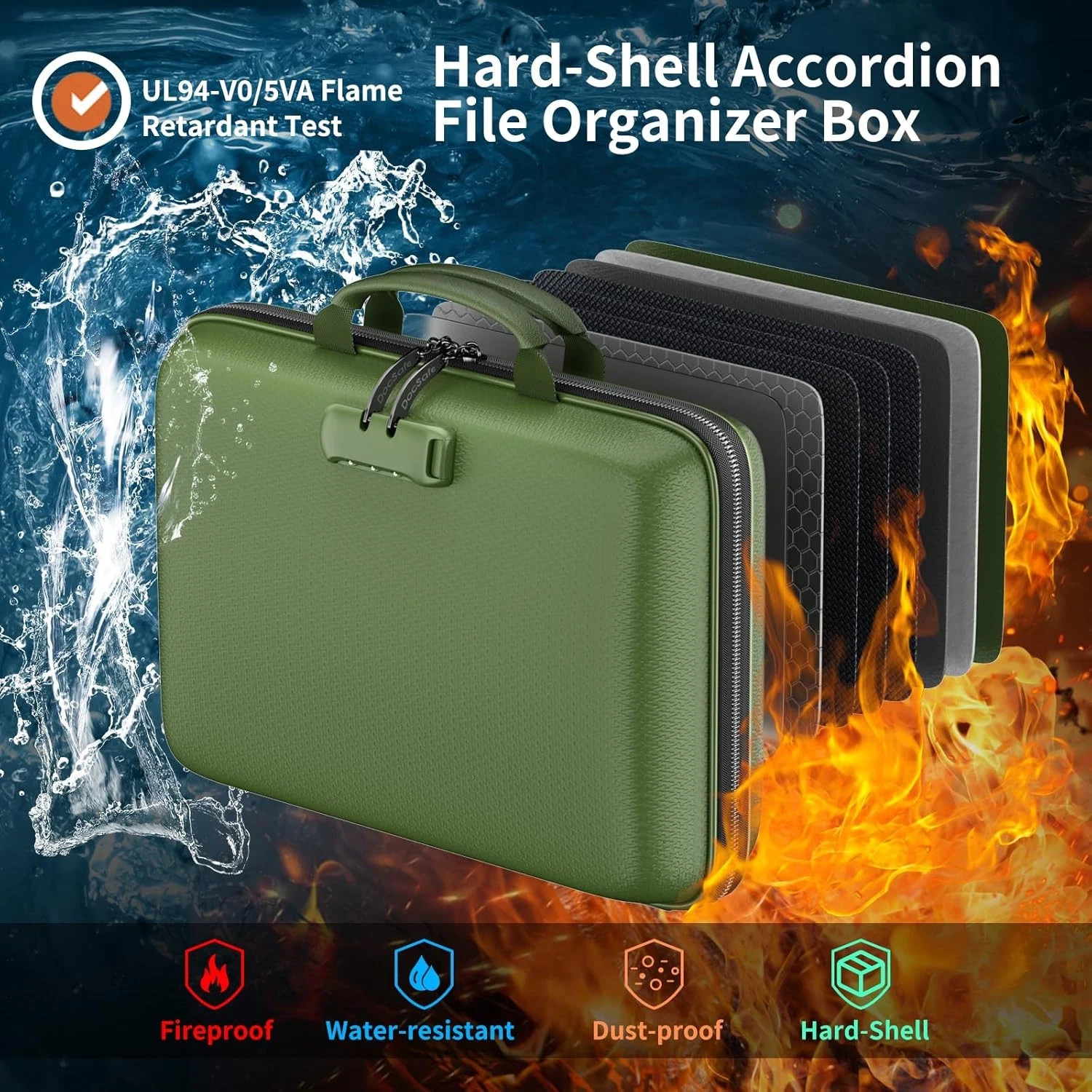 Fireproof File Organizer with Lock, Hard-Shell Case Fireproof Document Box with