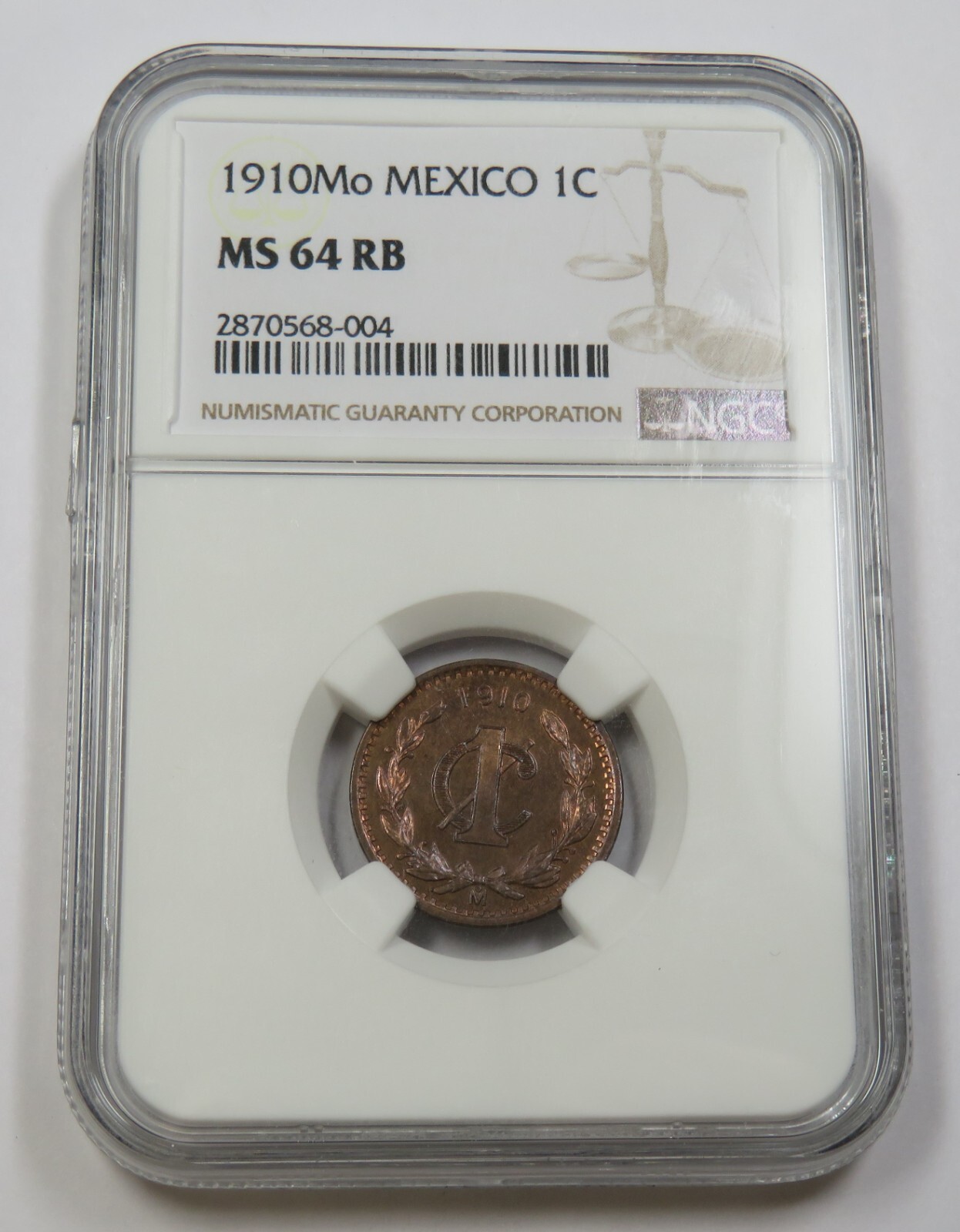 1910 Mo NGC MS64 RB | MEXICO - 1 Centavo 1c Coin #34348A