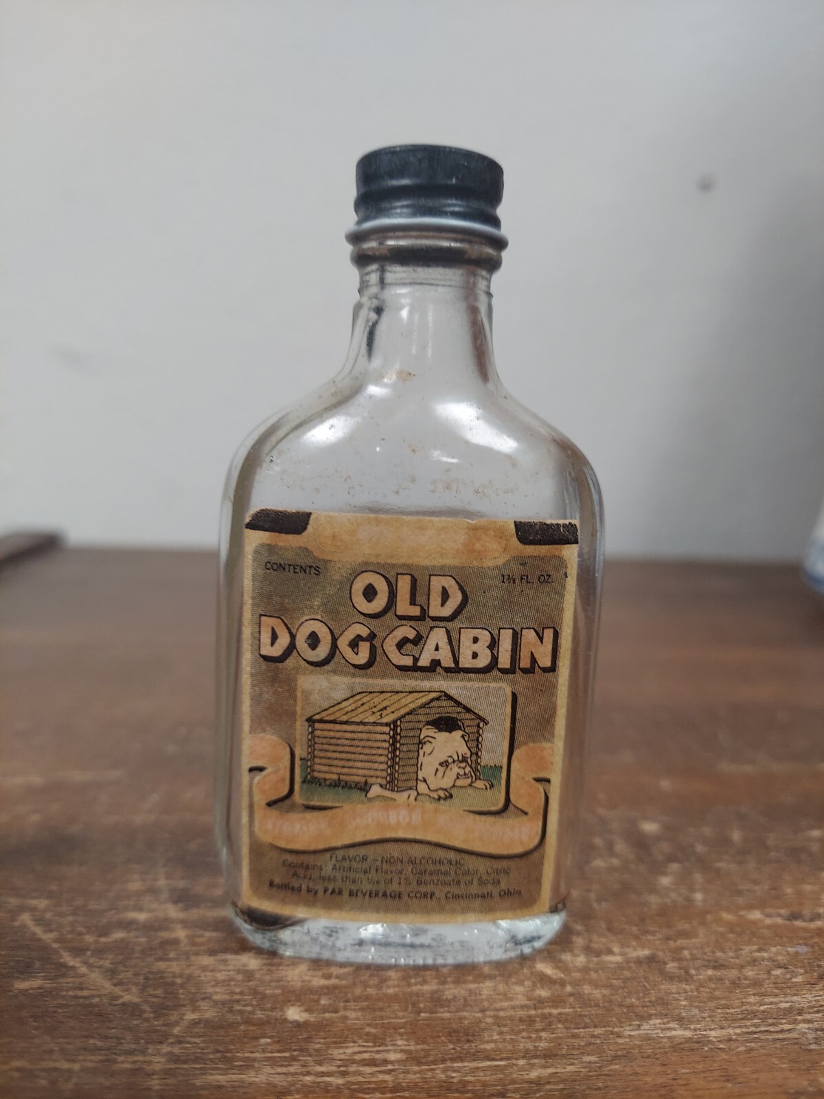 Old Dog Cabin Bourbon Bottle EMPTY 4" Tall Paper Label GUC Rare HTF