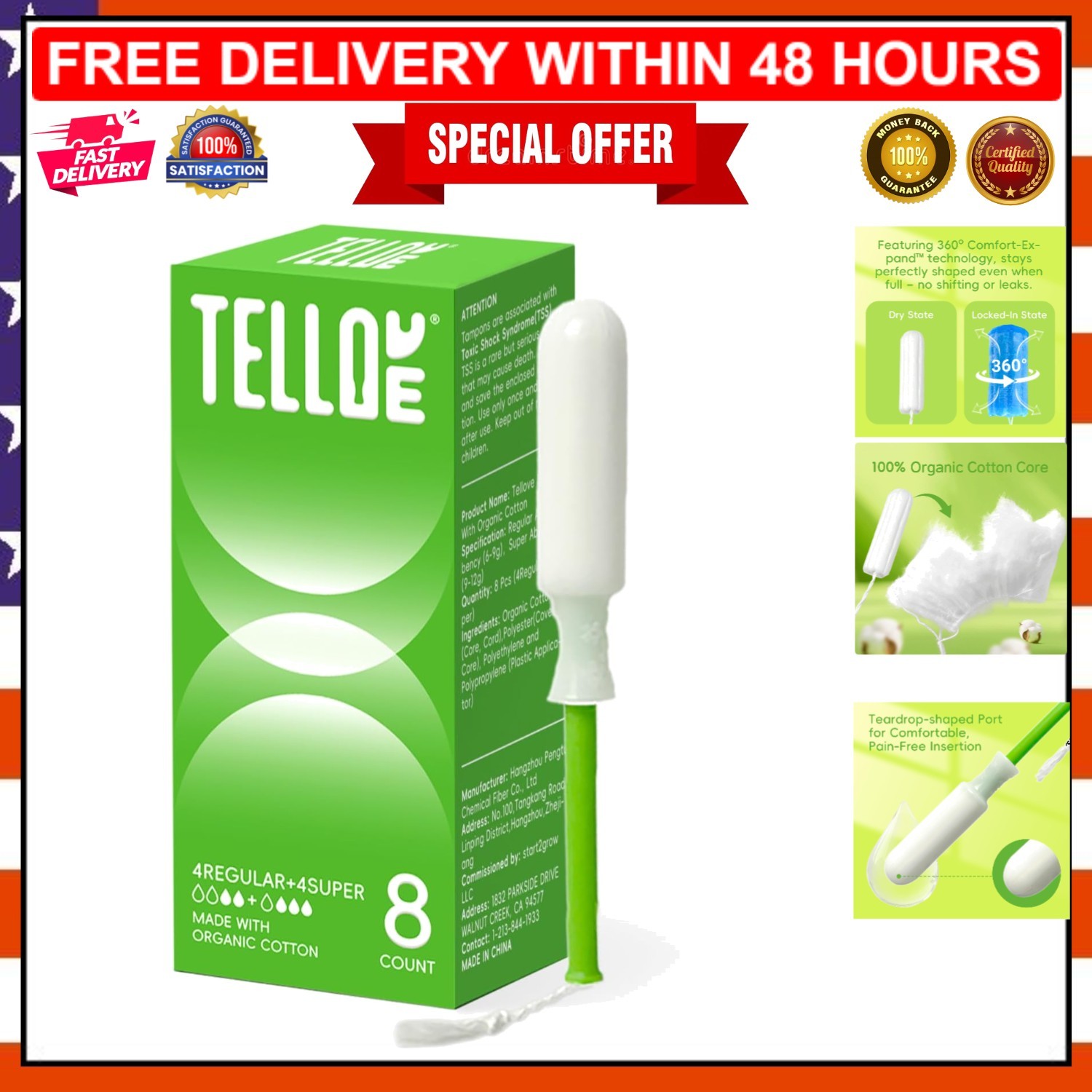 Hypoallergenic 100% Organic Cotton Tampons - Comfortable & Leak-Proof Protection