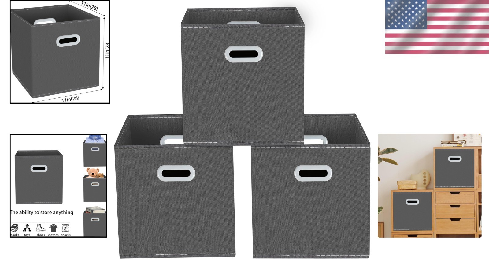 Stylish Gray Fabric Cube Organizers - Foldable, Lightweight, and Space-Saving