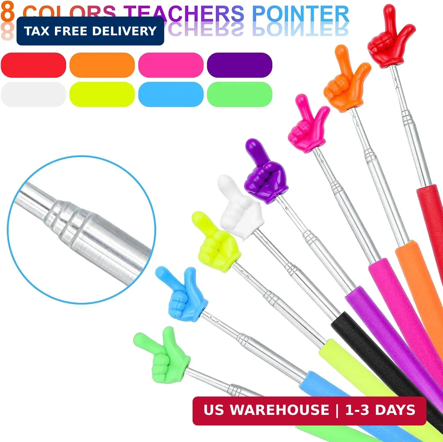8Pcs Telescopic Teachers Pointer, Mini Pointer Finger Stick for Classroom, Retra