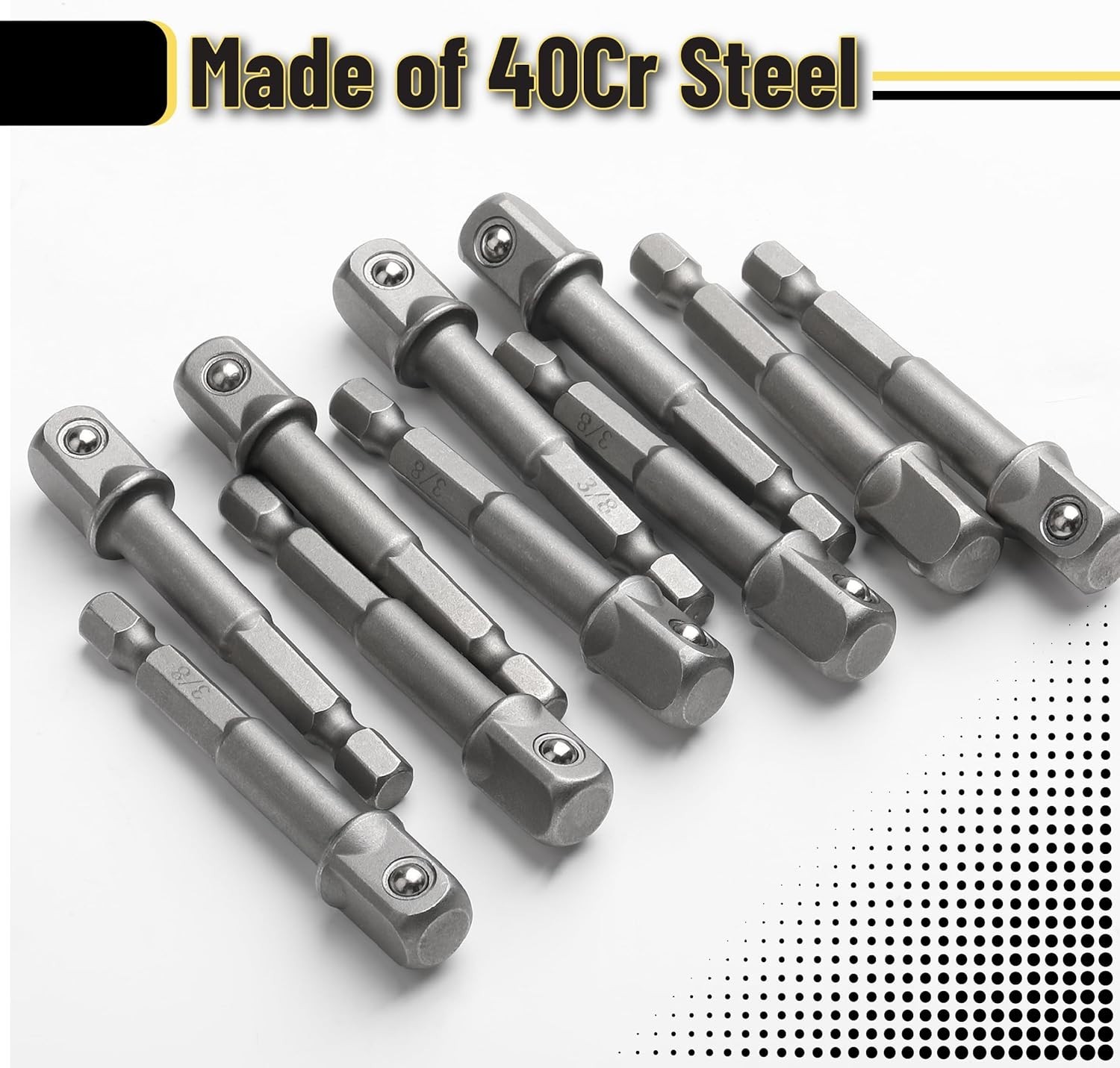 10Pcs Impact Adapter Square Socket Set 3/8 Square Tip 1/4 Hex Shank Drill