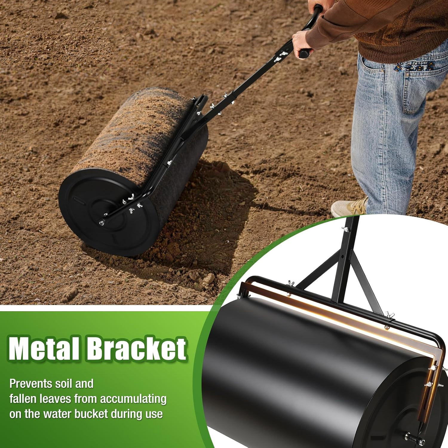 24 Inch Compost Spreader & Lawn Roller, Featuring One Mesh Roller and One 23 Gal
