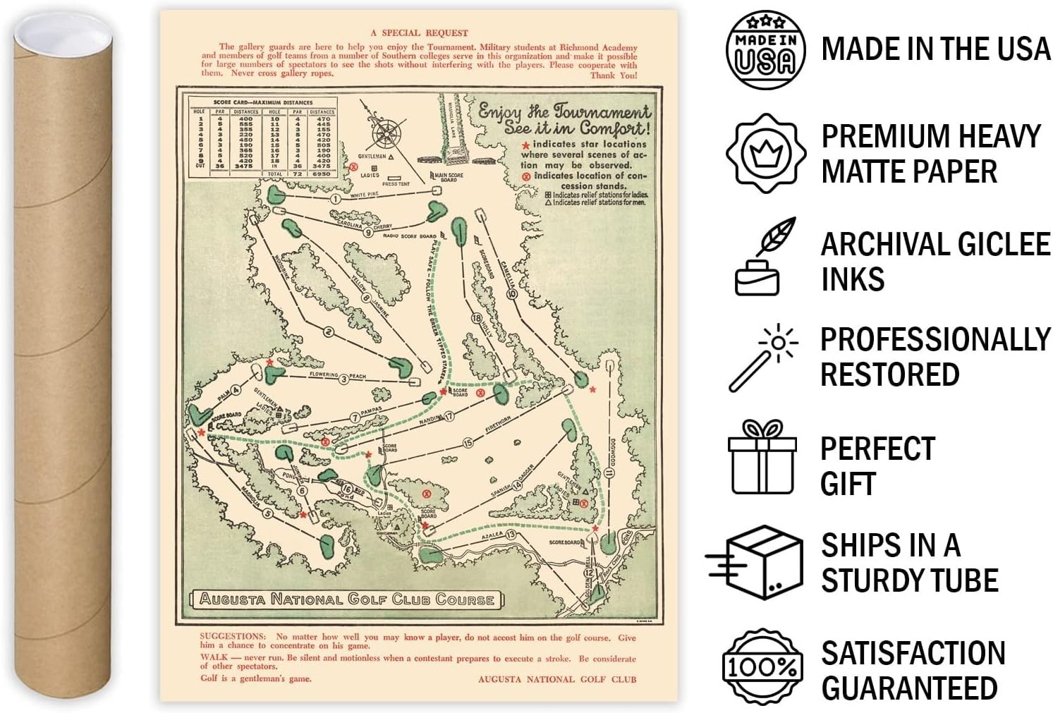 Augusta National Golf Club Map - Rare Masters History Print