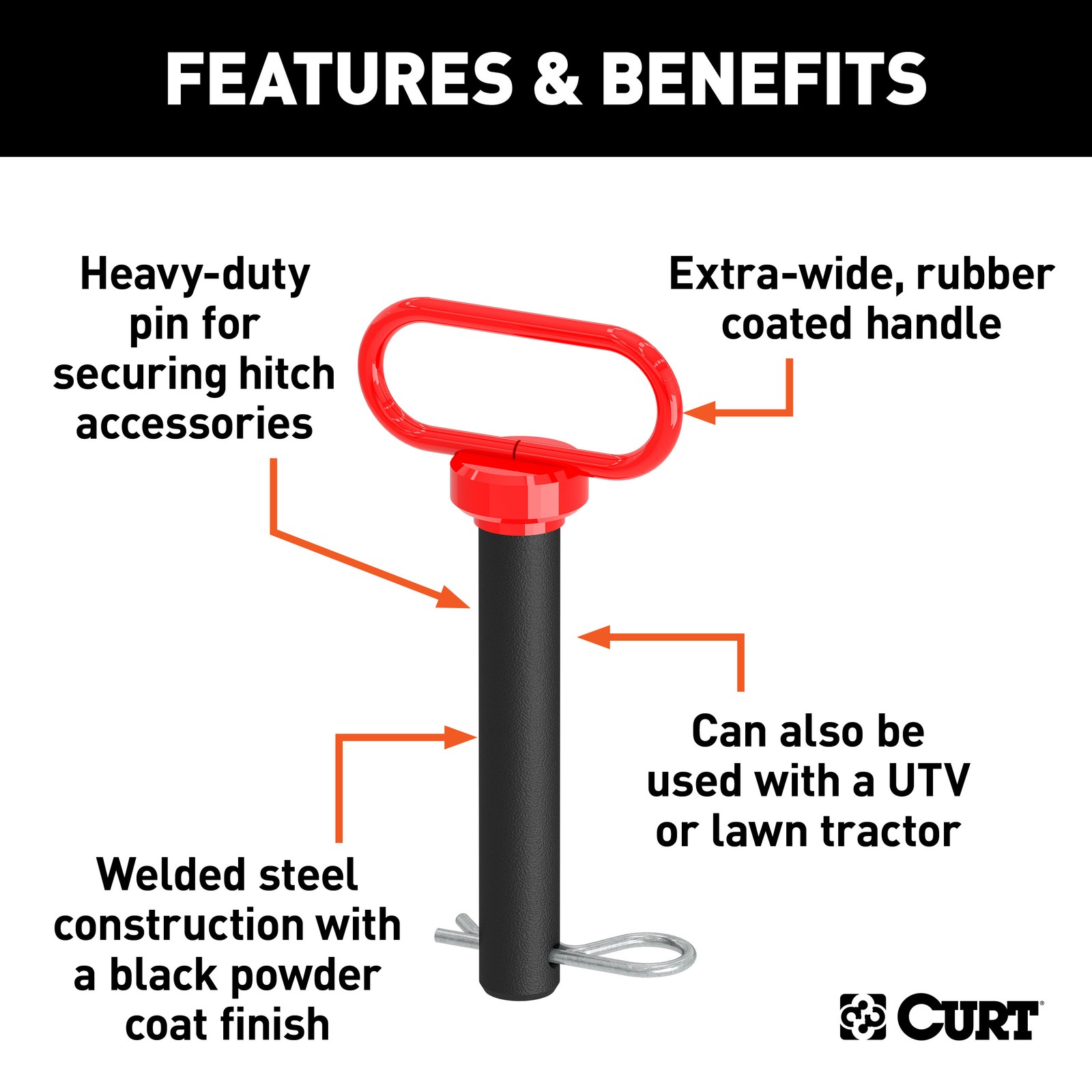 Curt-1" Clevis Pin with Handle and Clip