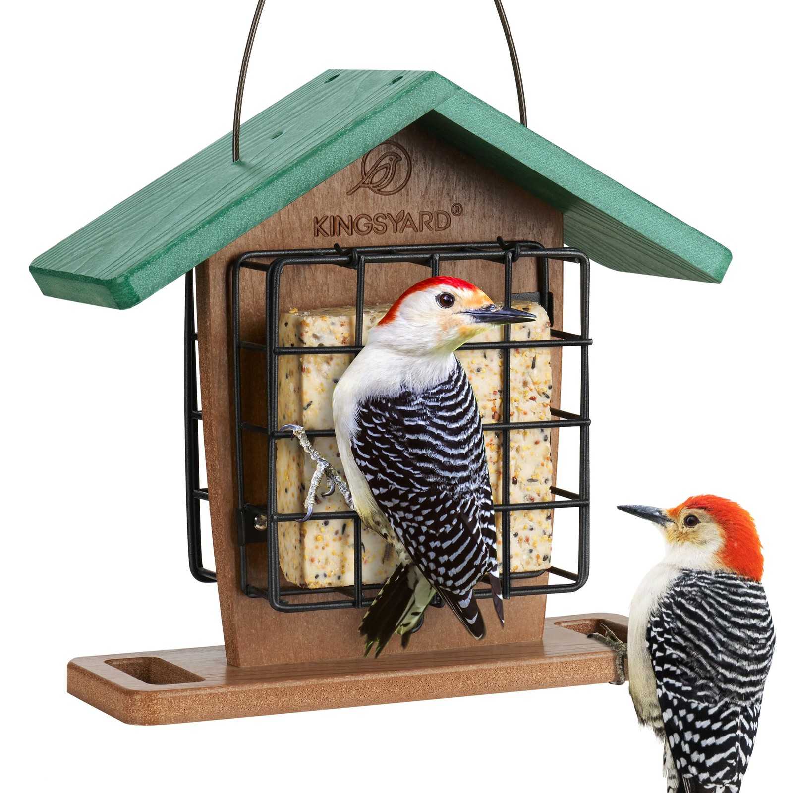 Kingsyard Recycled Plastic Double Suet Feeder with Rainproof Roof & Green