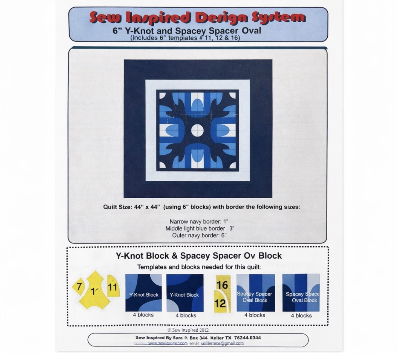 Sew Inspired by Sara Moe 6"  Y-Knot and Spacey Spacer Oval Templates 11, 12, 16