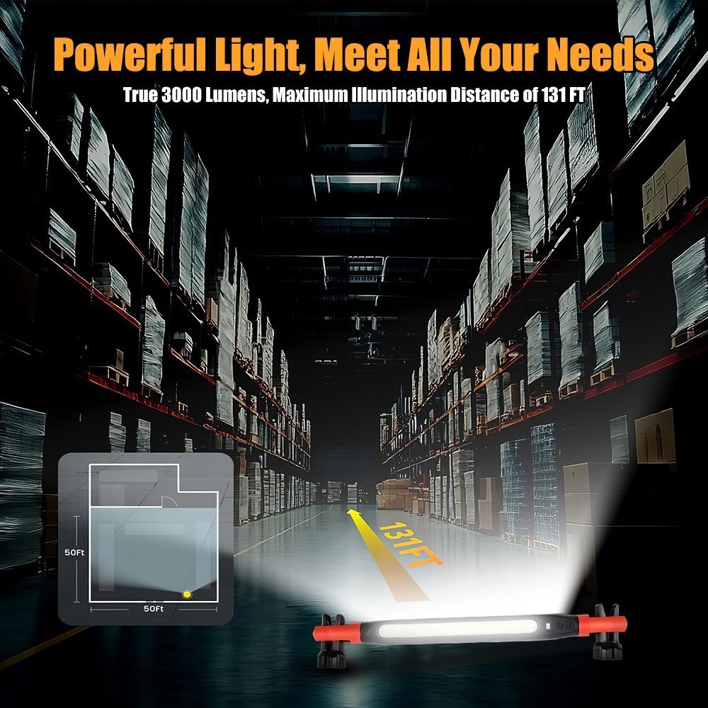 Under Hood Work Light Bar 3000LM LED Magnetic Light Bar with Hooks Rechargeable