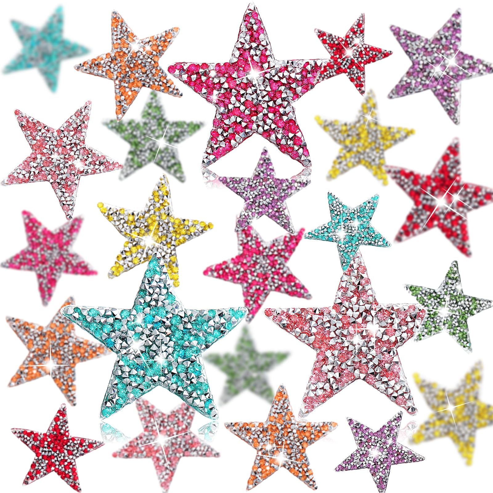 Star Patches Iron on Rhinestone 24 PCS 3.1 Inch Mixed Color Sequin Applique