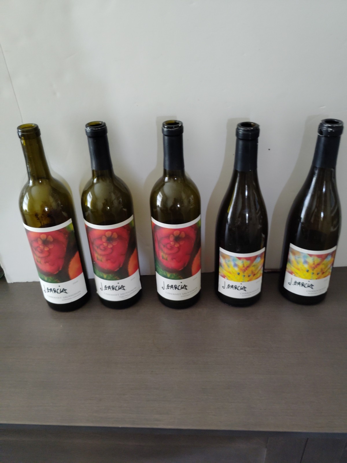 Jerry Garcia (Grateful Dead) 5 Empty 2000 & 2002 Wine Bottles