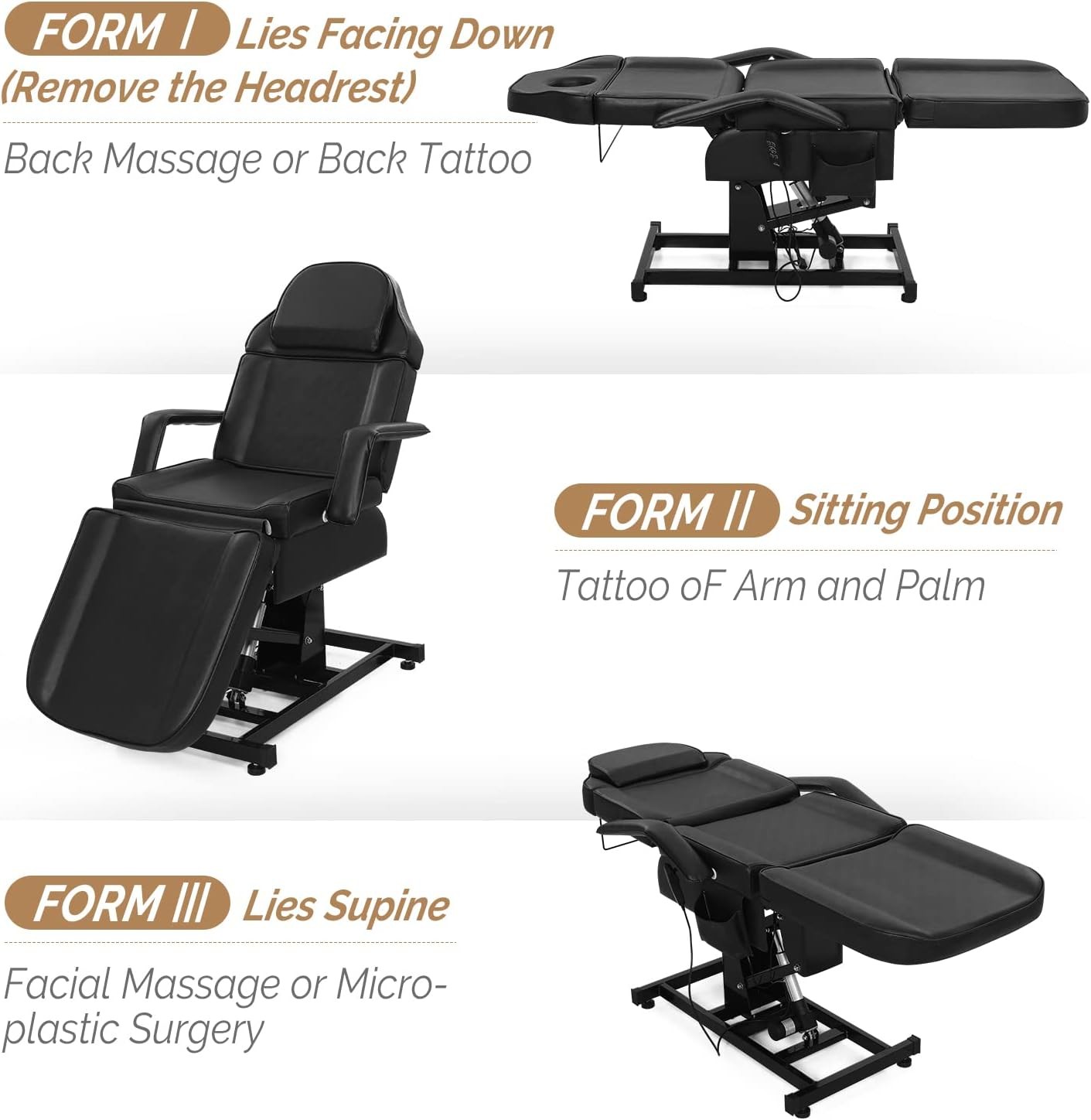 Professional Electric Facial Bed with Removable Headrest, Adjustable Height New