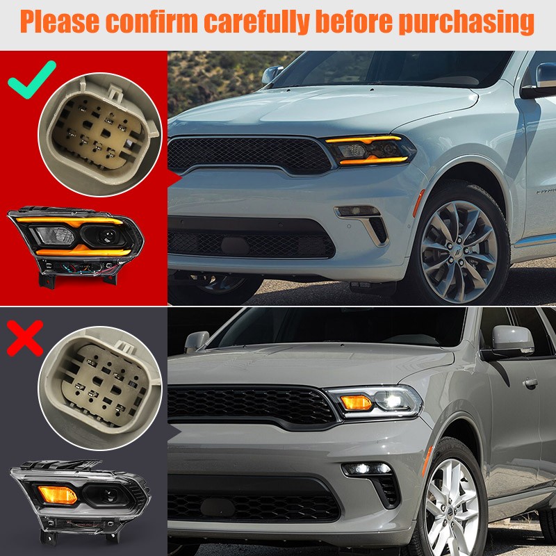 Black Full LED Projector Headlight For Dodge Durango 2021-2024 DriverLeft