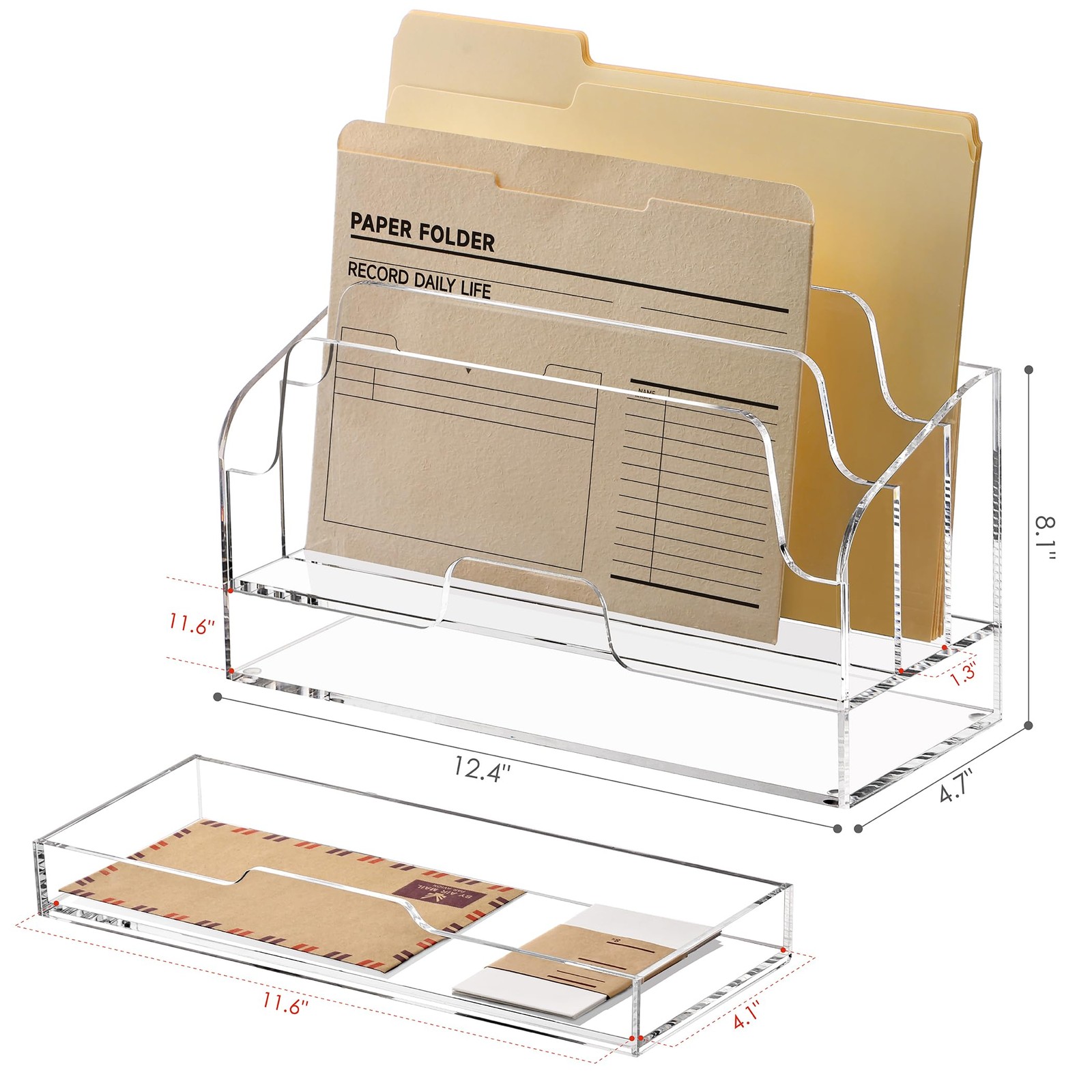 Clear Desk Organizer Holder with Drawers, Acrylic Desktop Manila folders File...